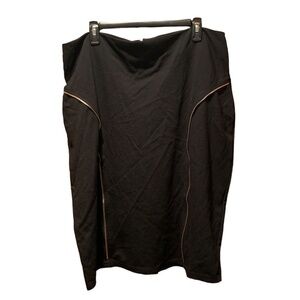 Poetic Justice Zipper Accent Ponte Pencil Skirt Black 2X
